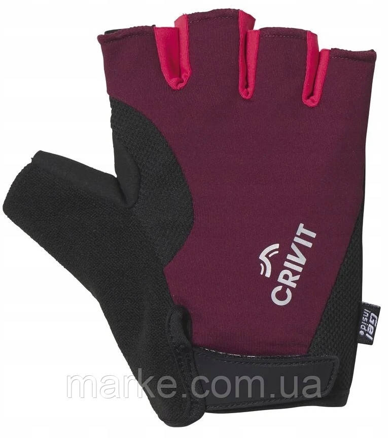 Рукавички для спорту, велорукавички з гелевими вставками Crivit чорні з бордовим