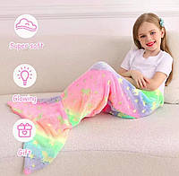 Плед-хвіст Русалки дитячий, м'який, що світиться у темряві, 100×50 см, райдужний