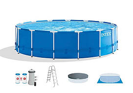Каркасний басейн Intex 28242 (122*457 см., об'ем: 16805 л., картриджний фільтр 3785 л/год, драбина, тент, підстилка)