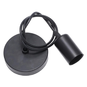 Патрон підвісний для лампи Е27, металева основа, чорний, провід 1м