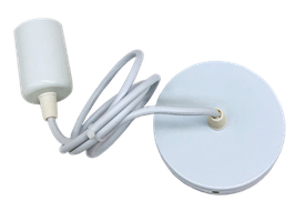 Патрон підвісний для лампи Е27, металева основа, білий, провід 1м