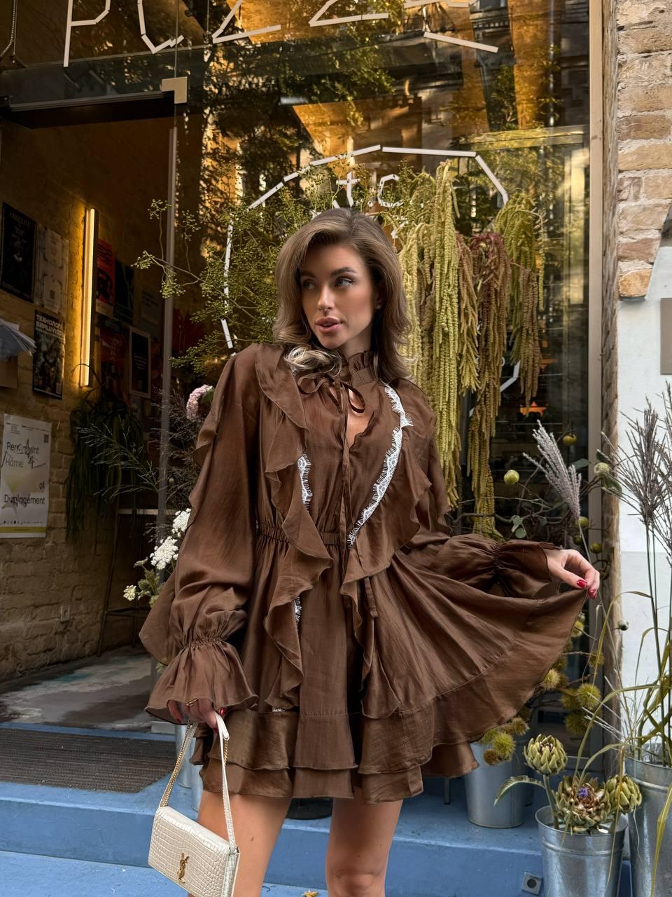 Жіноча літня повітряна сукня міні з воланами, фото 1