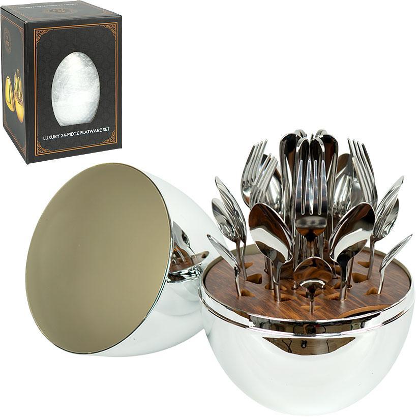 Набір столових приборів на 6 осіб Вилки 6 шт, Ложки 6 шт, Ножі 6 шт, Чайні ложки 6 шт, в підставці Silver, фото 1