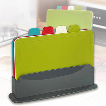 Набір кухонних обробних дощок 30x20 см з підставкою із міцного пластику 9096 Кольорові