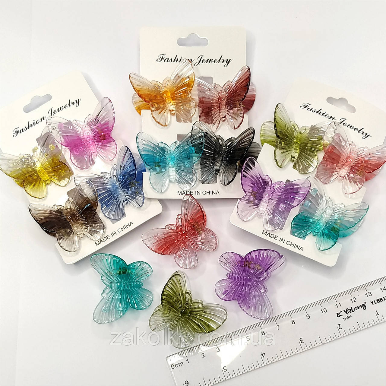 Шпилька краб для волосся "Метелики амбре".