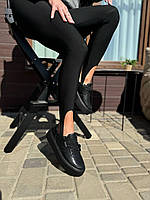 Молодежные черные кожаные кеды крипперы на толстой подошве натуральная кожа с перфорацией