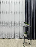 Тюль на основі бамбука з вишивкою. Колір: сірий, фото 4