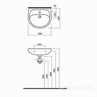 7115100U SOLO Раковина 50 см, з 1 отв.під зміш., з переливом, білий глянець (1 сорт)