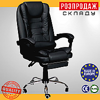 Офісне Крісло з Підставкю для Ніг для Керівника Virgo X6 Чорне Шкіряне Комп'ютерне Крісло для Офісу з Підголівником на Коліщатках