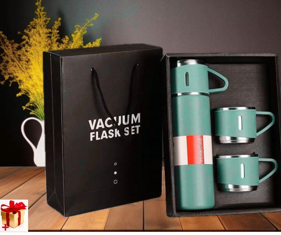 Подарунковий набір термос із 3 чашками 500 мл Термос із вакуумною ізоляцією на 3 кухлі термочашка, термокухоль, фото 1