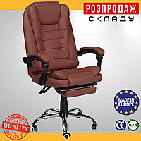 Офісне Крісло з Підставкю для Ніг для Керівника Virgo X6 Коричневе Шкіряне Комп'ютерне Крісло для Офісу з Підголівником Коліщатка