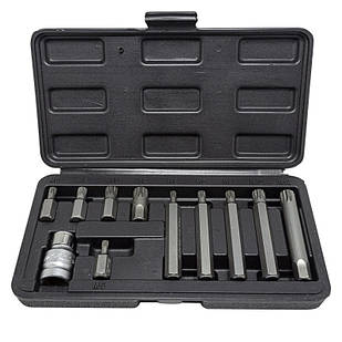 Набір біт SPLINE з бітотримач, 11пр. 1/2 "( L : 30 / 75мм; M 5, М6, М8, М10, M 12) в пластиковому ке