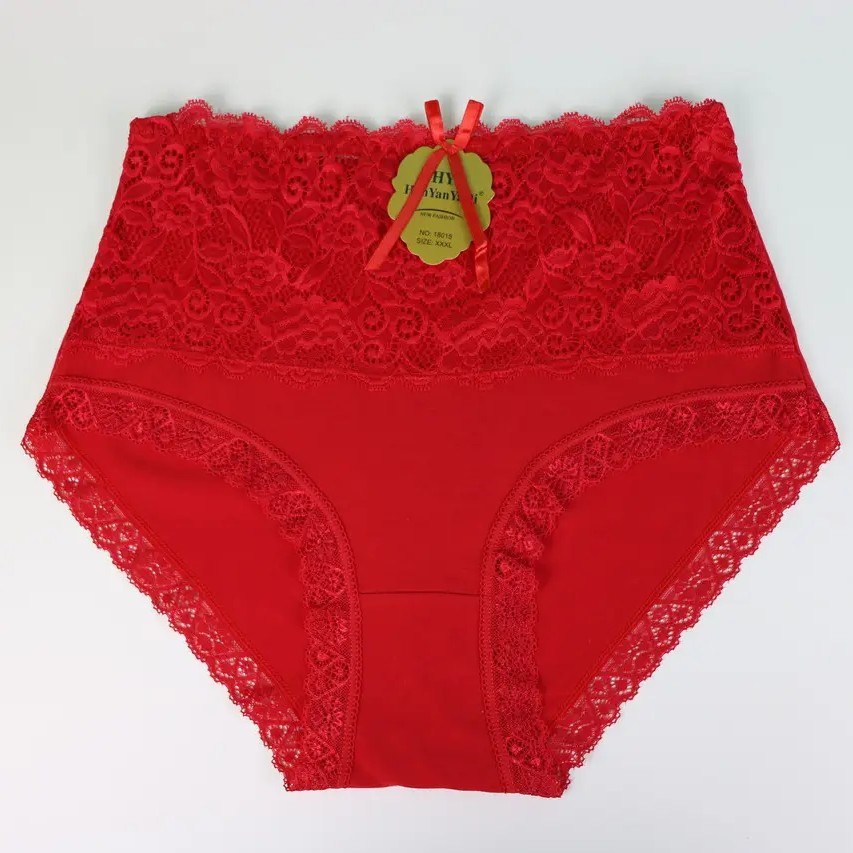 Глибокі трусики з бавовни з накладними мереживом спереду