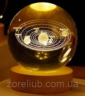 Нічний світильник Сонячна система у формі кришталевої кулі з 3D-гравіюванням, фото 1