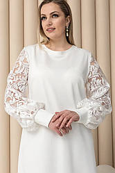 Ошатне плаття батал з джерсі з рукавами з сітки з вишивкою великі розміри