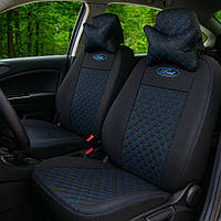 Чехлы для сидений автомобиля Шевроле Такума (Chevrolet Tacuma) автоткань ромбами синяя строчка