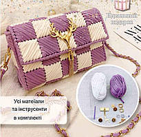 Канва з фурнітурою олень та нитками набір для створення сумки своїми руками фіолетовими/білими