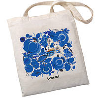 Екошопер BookOpt BK4001 Петриківський розпис Сині квіти бежевий  HS
