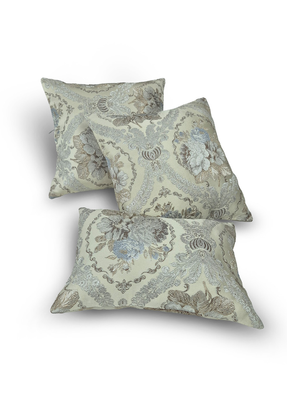 Комплект декоративних подушок Firanka Flowers 3шт бежевий з коричневим і сріблястим (п_0805), фото 1