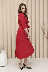 Ошатне плаття батал із запахом спідниця гофре за коліно малинове