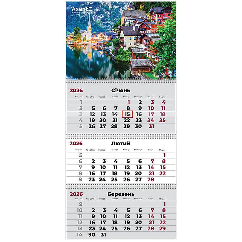 Календар настінний квартальний 2026 р. Axent, 8803-26- 1-A 3 пр. Mountains 1, фото 1