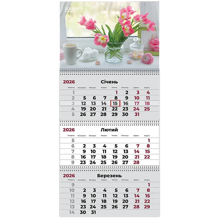 Календар настінний квартальний 2026 р. Axent, 8803-26-11-A 3 пр. Hygge 2, фото 1