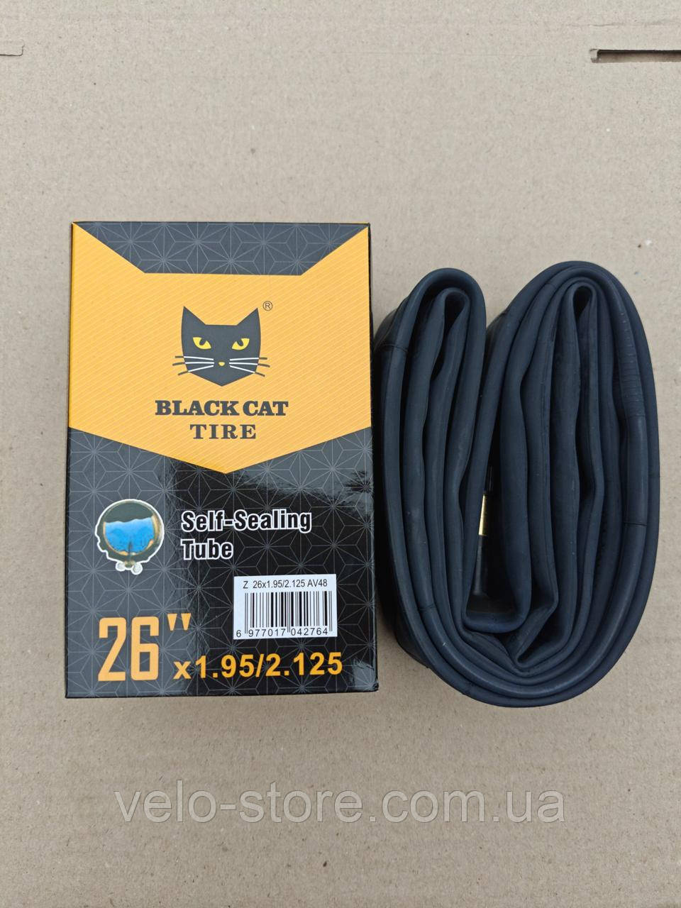 Велокамера 26х1.95 - 2.125 AV 48 Black Cat Антипрокольна з гелем. Антипрокольна камера для велосипеда., фото 1