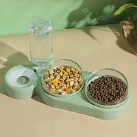 Подвійна миска для тварин Semi Animal Bowl 13см*38см*22см 500 мл, Light Green з автоматичною поїлкою