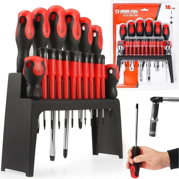 Набір викруток Mar-Pol M61008А, 18 шт, CrV, магнітні, з підставкою, фото 1