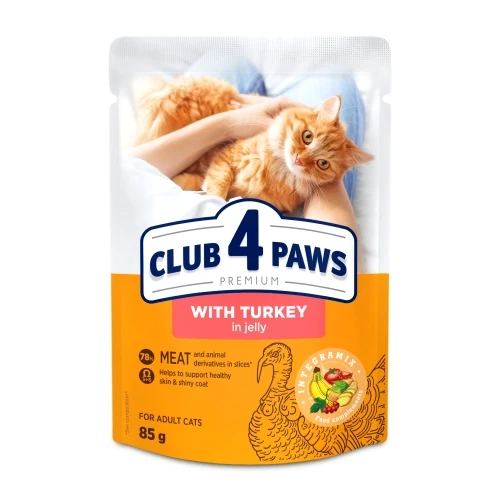 Клуб 4 Лапи вологий корм з індичкою в желе для кішок 85г (Club 4 Paws Premium With Turkey), фото 1