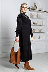 Жіноче плаття тепле для повних чорне з кишенями зручна довжина