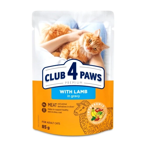 Клуб 4 Лапи вологий корм з ягням у соусі для кішок 85г (Club 4 Paws Premium With Lamb), фото 1