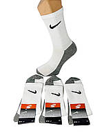 Шкарпетки чоловічі 12 пар демісезонні спортивні високі з бавовни Nike Туреччина розмір 41-44 білі з сірою підошвою