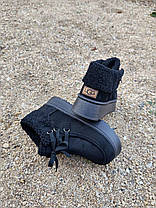 Черевики уги ЧОРНІ UGG з манжетом на високій підошві зі шнурками екозАМША теплі жіночі зима, фото 3