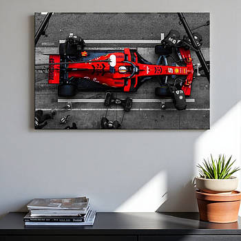 Картина червоний гоночний автомобіль фотодрук для чоловіка Формула 1 Декор для хлопця болід  60х40