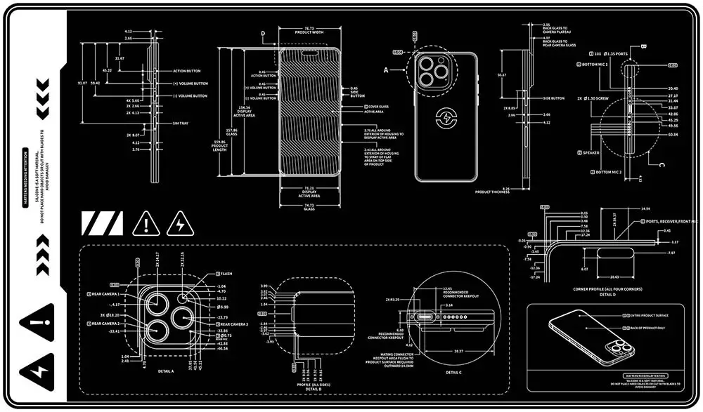 Силіконовий килимок TE-719 для пайки та ремонту / до 300°C / 595x348мм