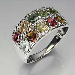 Турмалін різнокольоровий срібна каблучка, 0557ЛТ