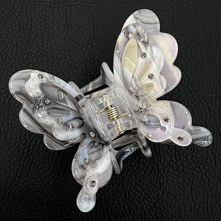 Краб для волосся елегантний французький пластик метелик із перламутром попелястого кольору розмір 6 см висота 6 см, фото 1