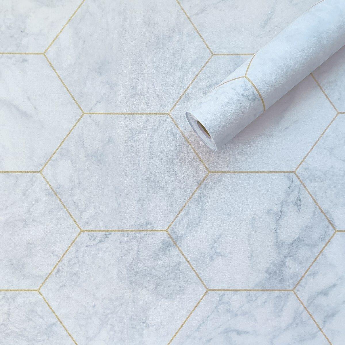 Самоклеюча плівка 0,45х10м х 0,07мм Малахітовий мармур золоті соти SW-00001214