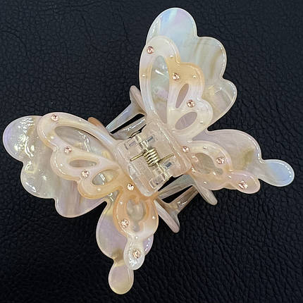 Краб для волос элегантный французский пластик бабочка с перламутром персикового цвета размер 6 см высота 6 см, фото 1