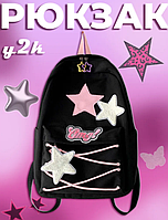 Рюкзак шкільний з різнокольоровими зірками для підлітків у стилі Y2K чорний 38x13x30 см