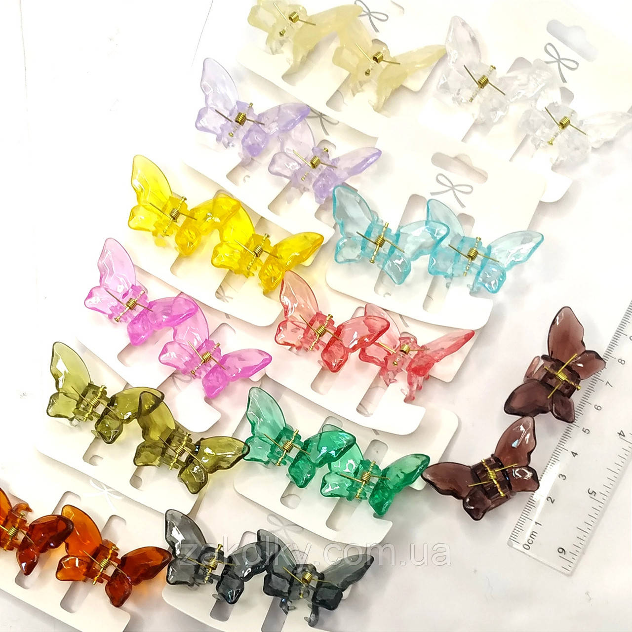 Шпилька краб для волосся "Метелики скло колір".