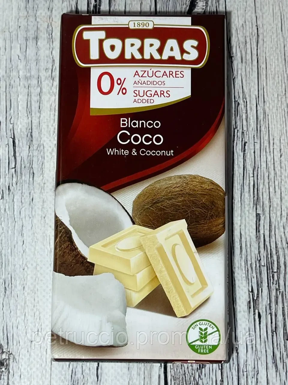 Шоколад Torras білий з кокосом 75 г без цукру без глютену, фото 1