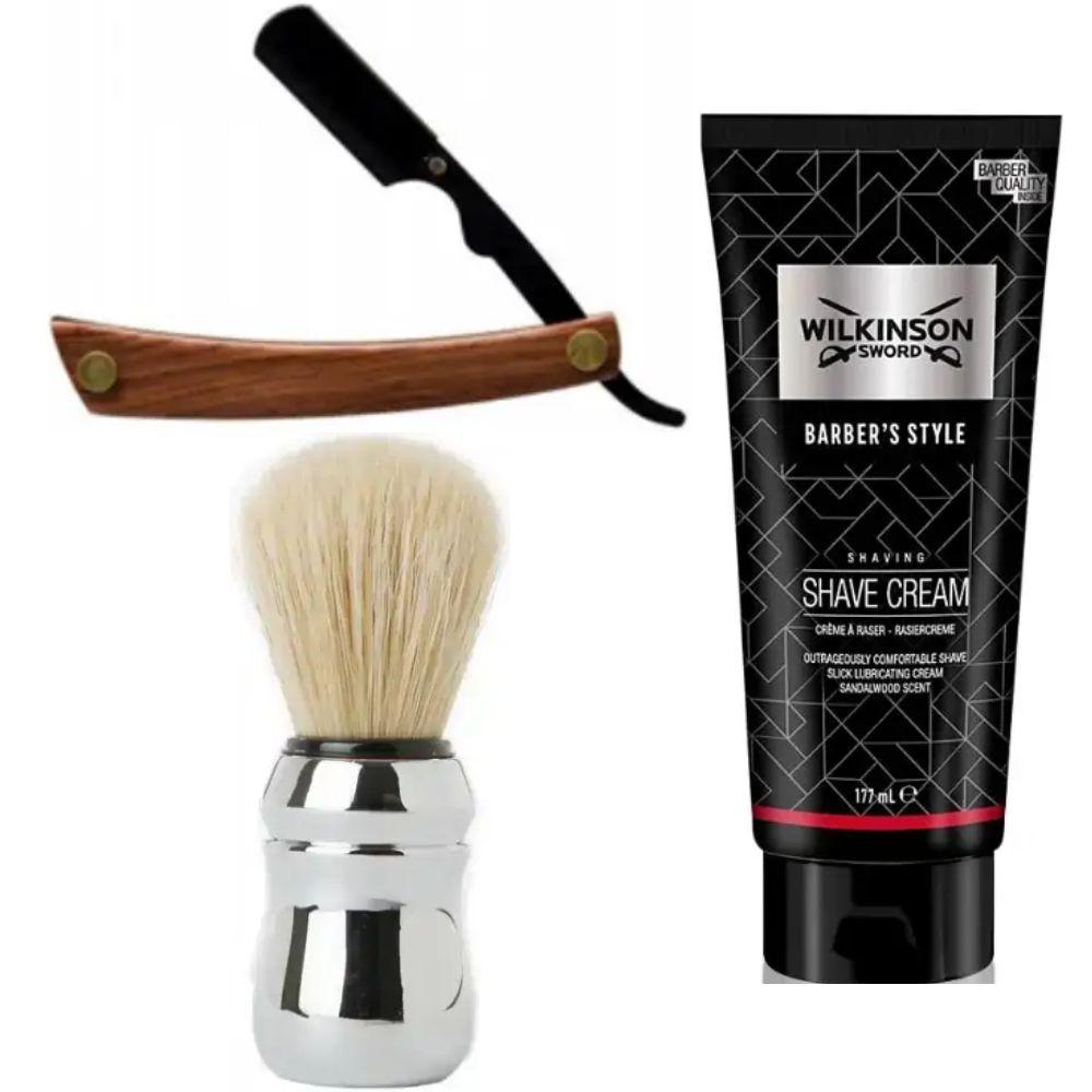 Небезпечна бритва/шавета розкладна Straight Razor + помазок Proraso + крем для гоління Wilkinson Sword Barber's Style Shave Cream, фото 1