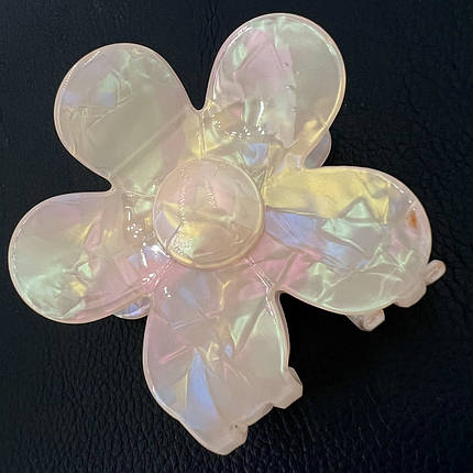 Краб для волосся пластик акрил квіточок ромашка бежевого кольору з перламутром розмір 6.5 см висота 6.5 см, фото 1