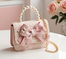 Сумка для дівчинки твідова з бантиком ошатна маленька клатч для дівчинки 15X6X10 рожева