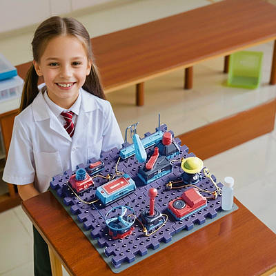 Дитячий електричний конструктор навчальний набір електроніка пропелер лампочка диктофон гра лабіринт звук