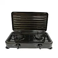 Настільна газова плита Rainberg RB-2229 на 2 конфорки з чавунною підставкою та кришкою