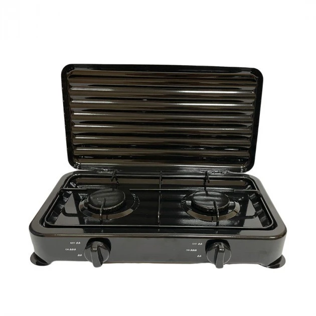 Настільна газова плита Rainberg RB-2229 на 2 конфорки з чавунною підставкою та кришкою - фото 1 - id-p2761675897