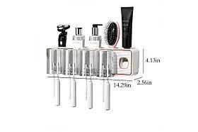 Диспенсер для зубного приладдя з 4 склянками та дозатором для зубної пасти органайзер для ванної кімнати